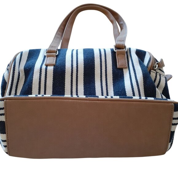MultiSac Malibu Large Satchel Handbag Purse Striped Faux Leather Trim w/Wallet - Picture 2 of 6